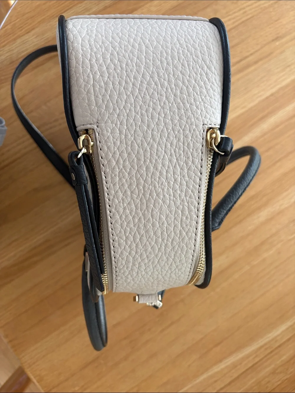 kate spade Cream and Black Pebbled Leather Dome Satchel